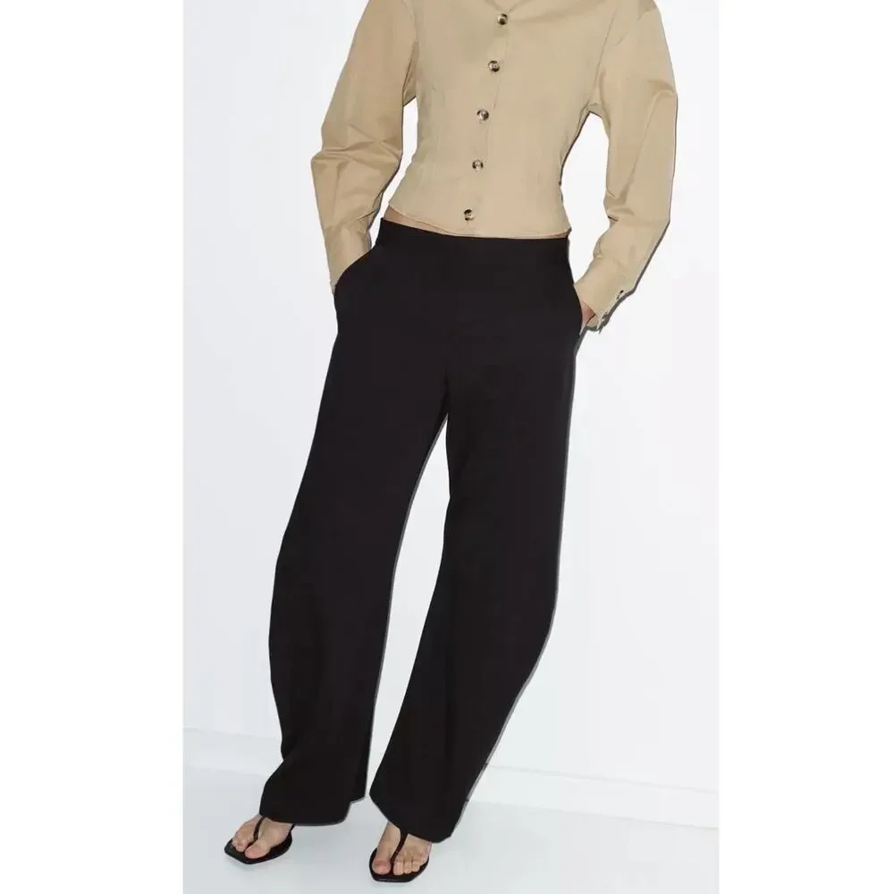 Zara Black Wide Leg Y2K Pants Trousers Small A004316